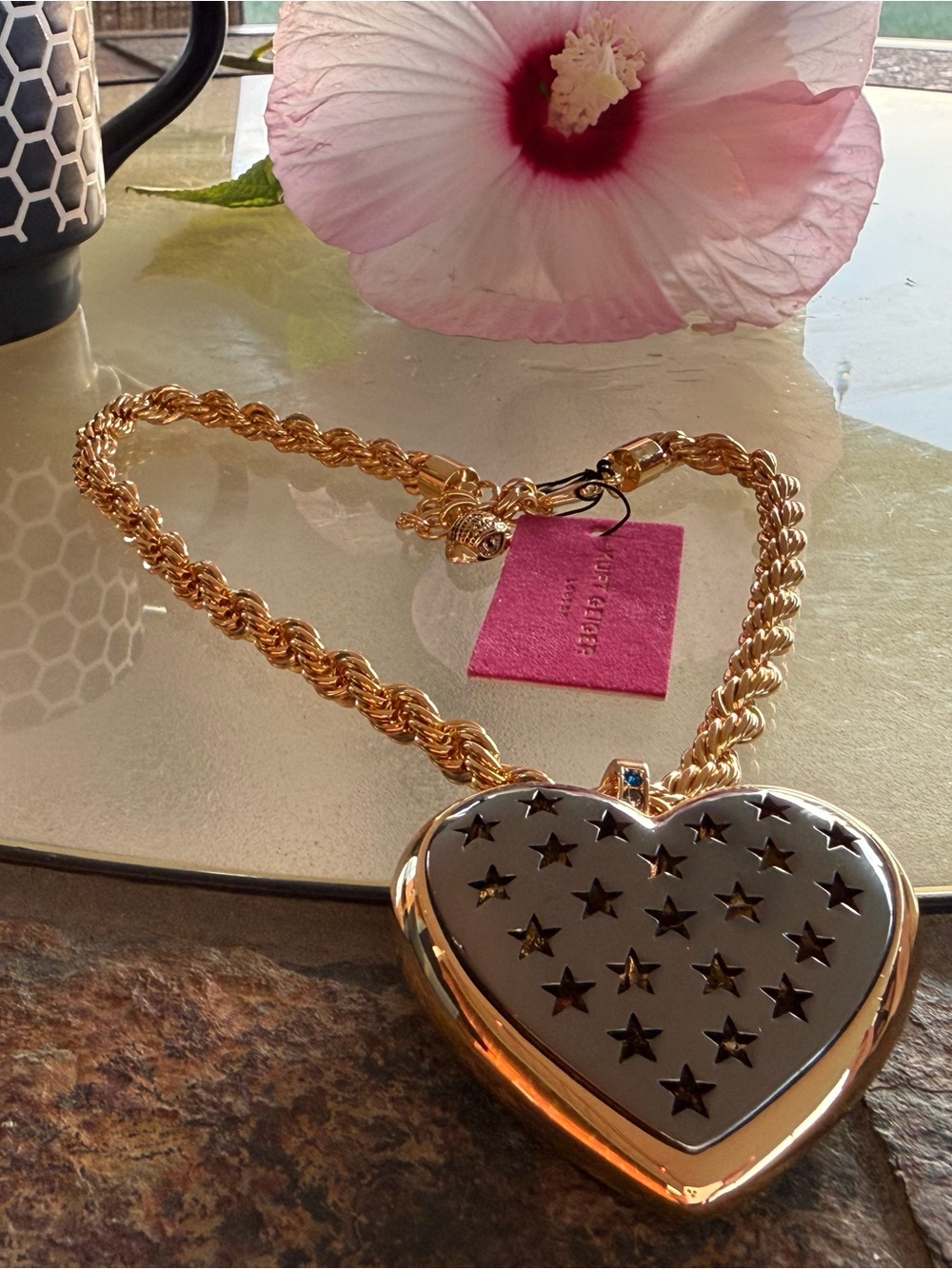 Kurt Geiger London Gold-Tone Heart Pendant Necklace with Silver Star Accents